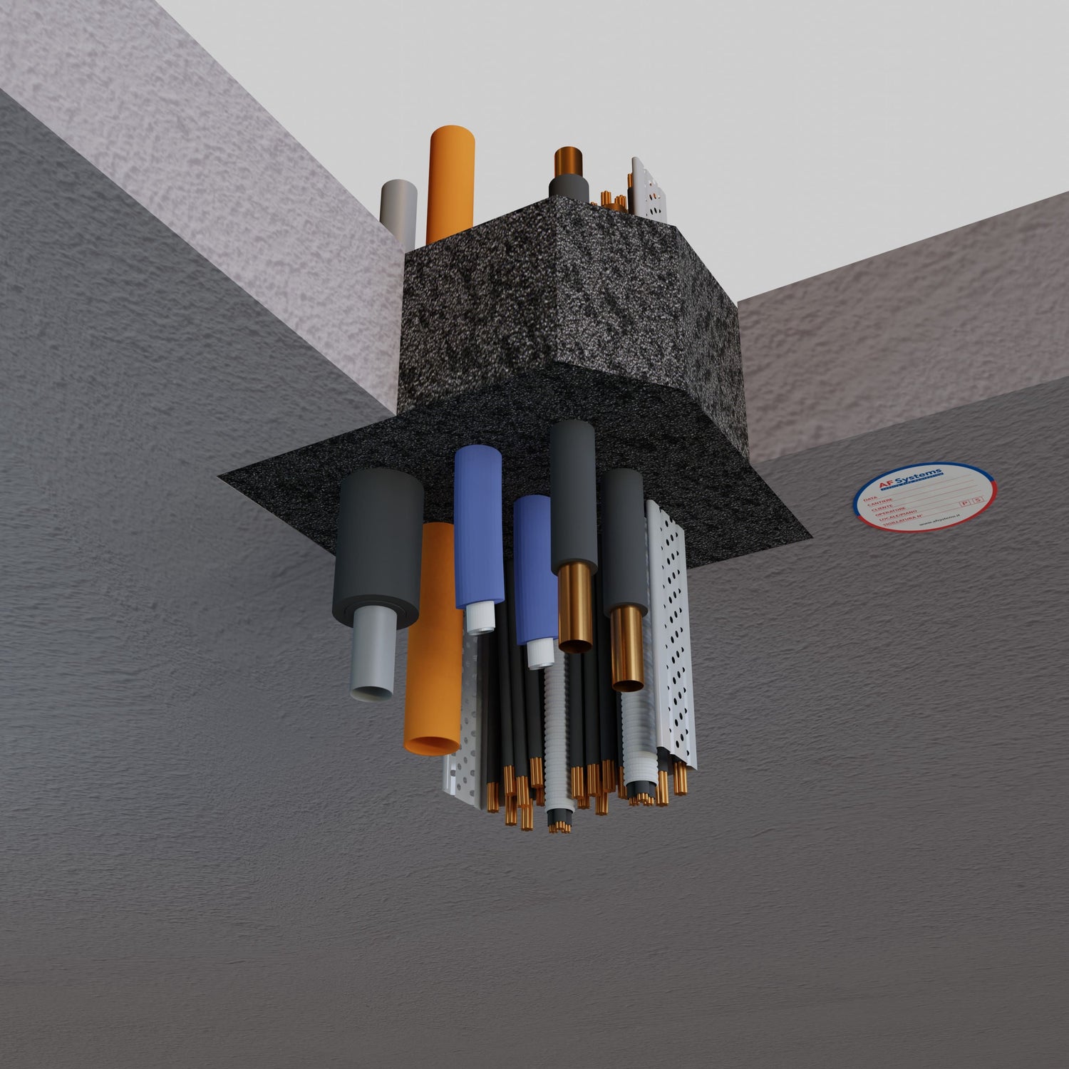 Schiuma Poliuretanica Af Graphit Foam su Attraversamento Multiplo a Solaio