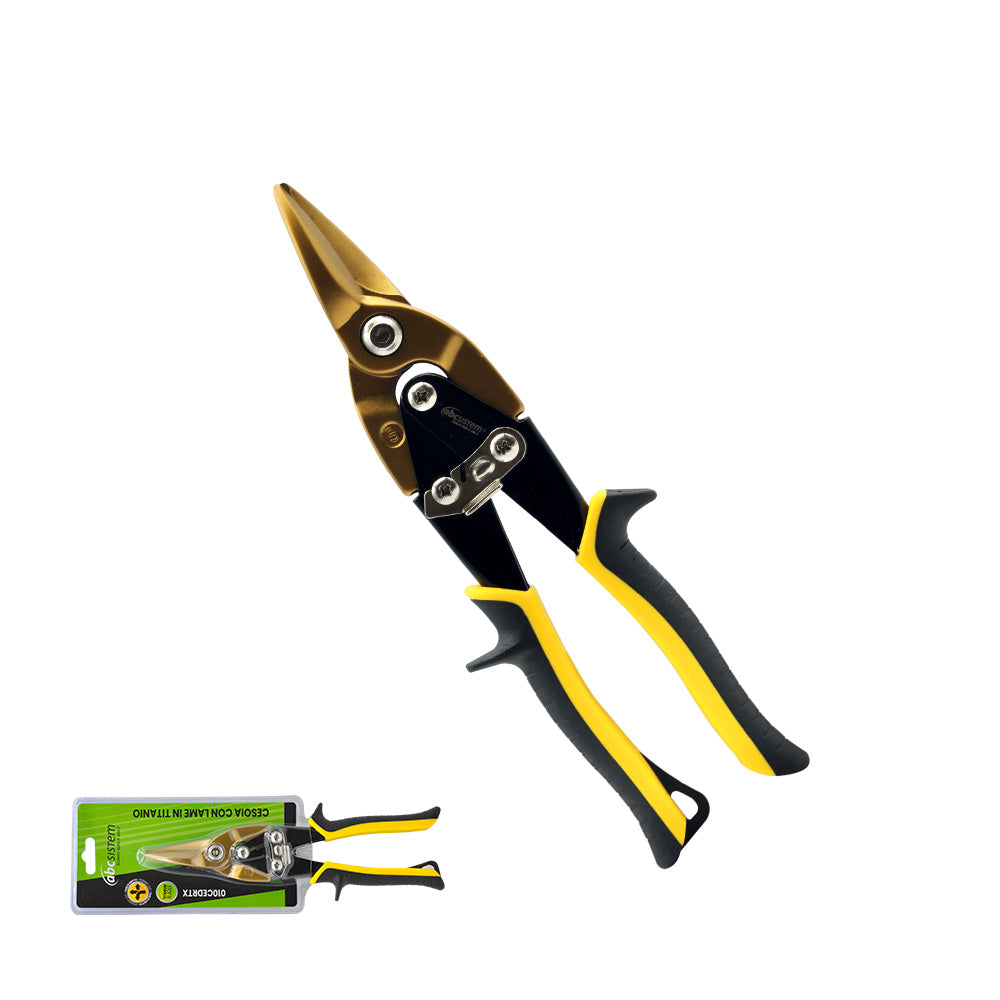 Cesoia in titanio con manici in gomma neri e gialli