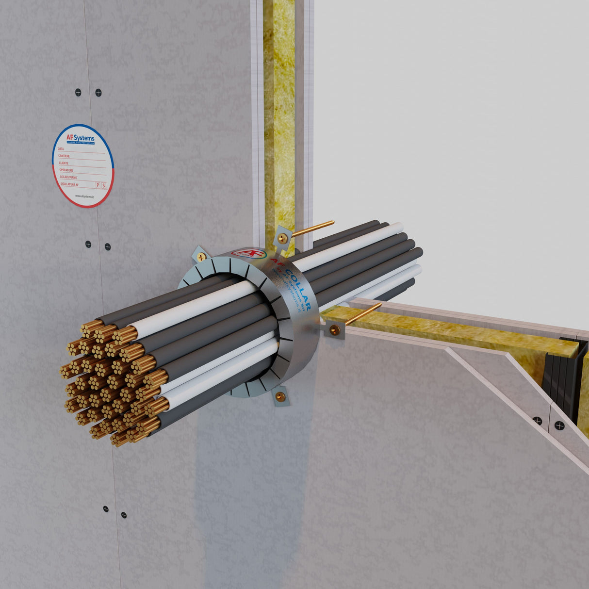 Collare Antifuoco AF Collar su Fascio di Cavi a Parete Flessibile