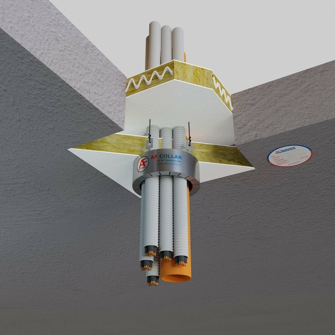 Collare Antifuoco AF Collar su Fascio di Corrugati in PVC su Solaio