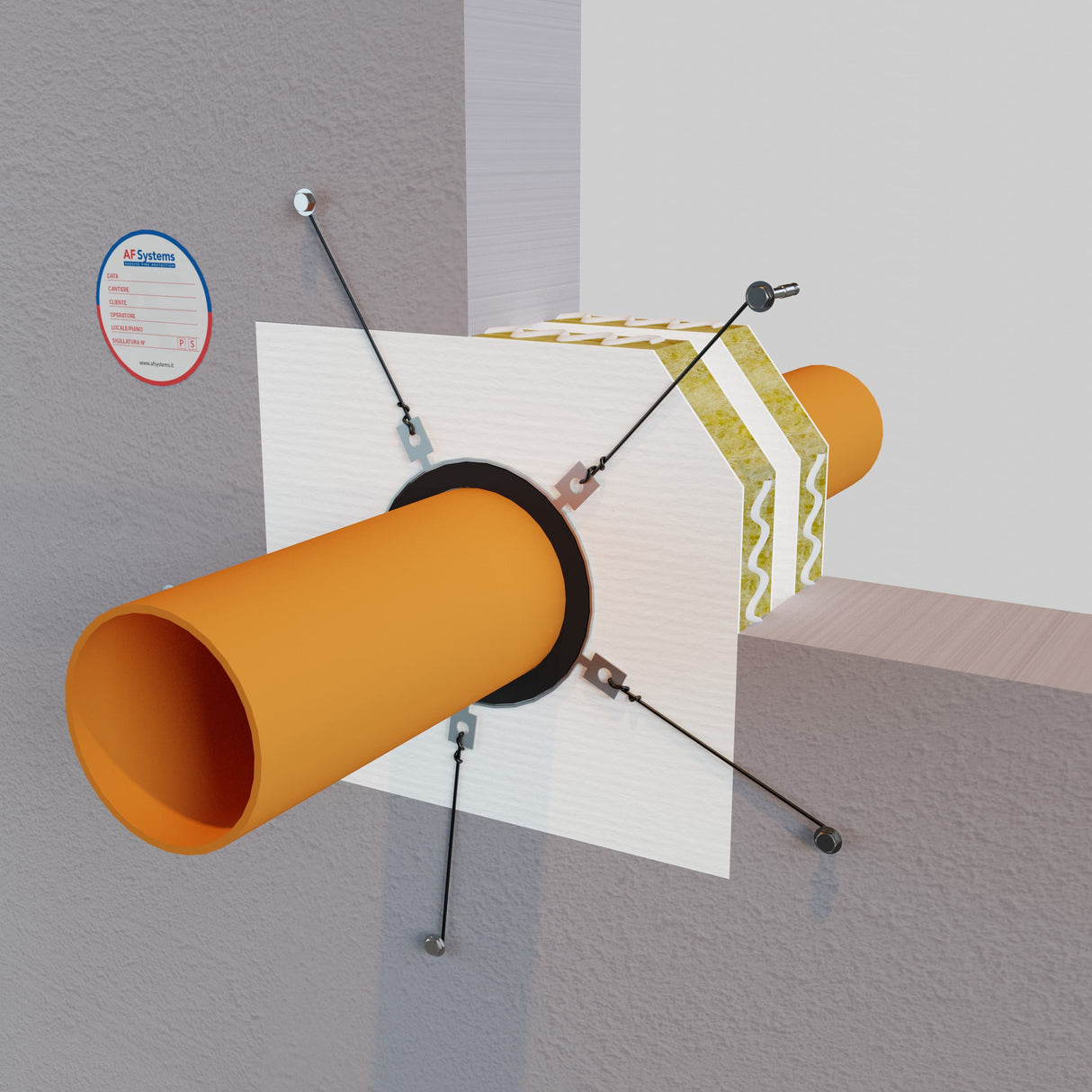 Collare Antifuoco Af collar su tubo PVC Interno ad Asola su Parete Rigida