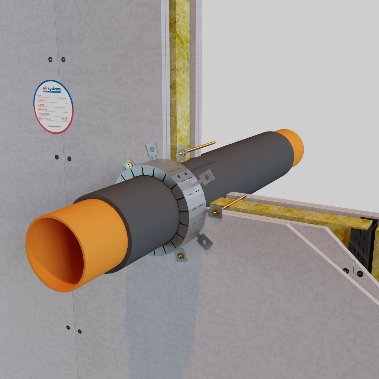 Collare Antifuoco in Rotolo AF Multicollar intorno a tubo in PVC Coibentato a Parete Flessibile
