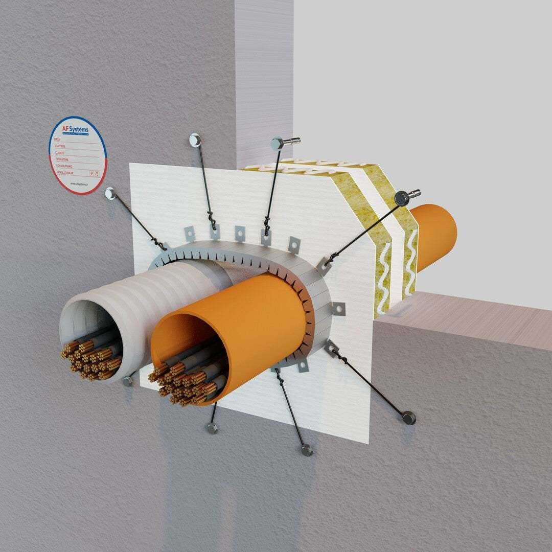 Collare Antifuoco in Rotolo AF Multicollar su Corrugato in PVC concavi in batteria a Parete Rigida con asola