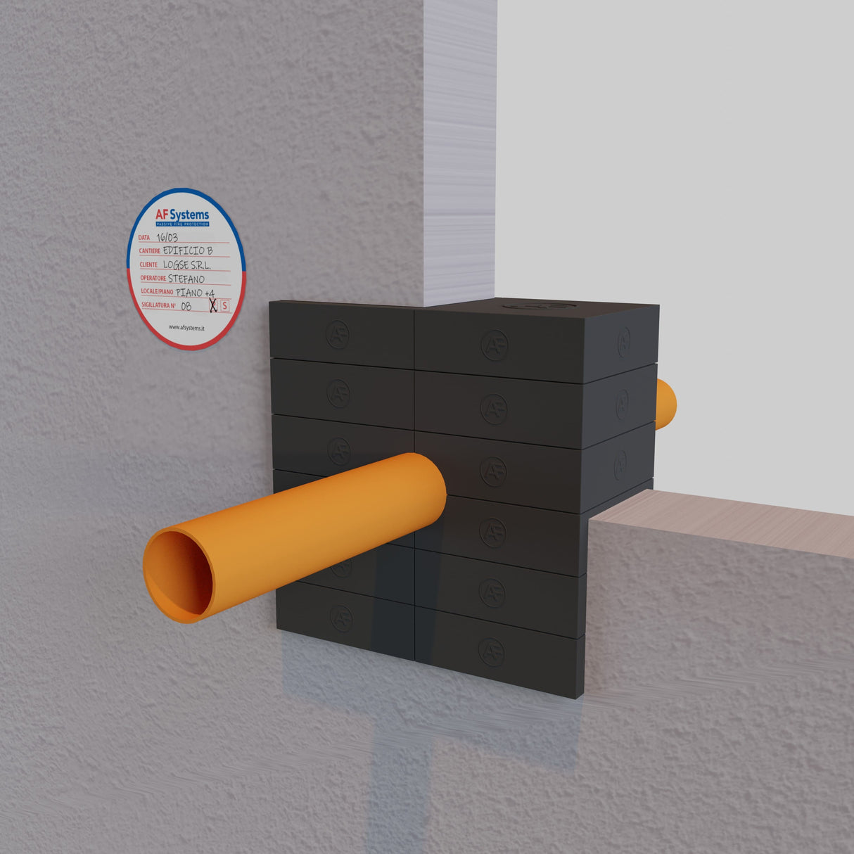 Mattoncini-Antincendio-AF-Brick-per-tubo-PVC-su-Parete-Rigida