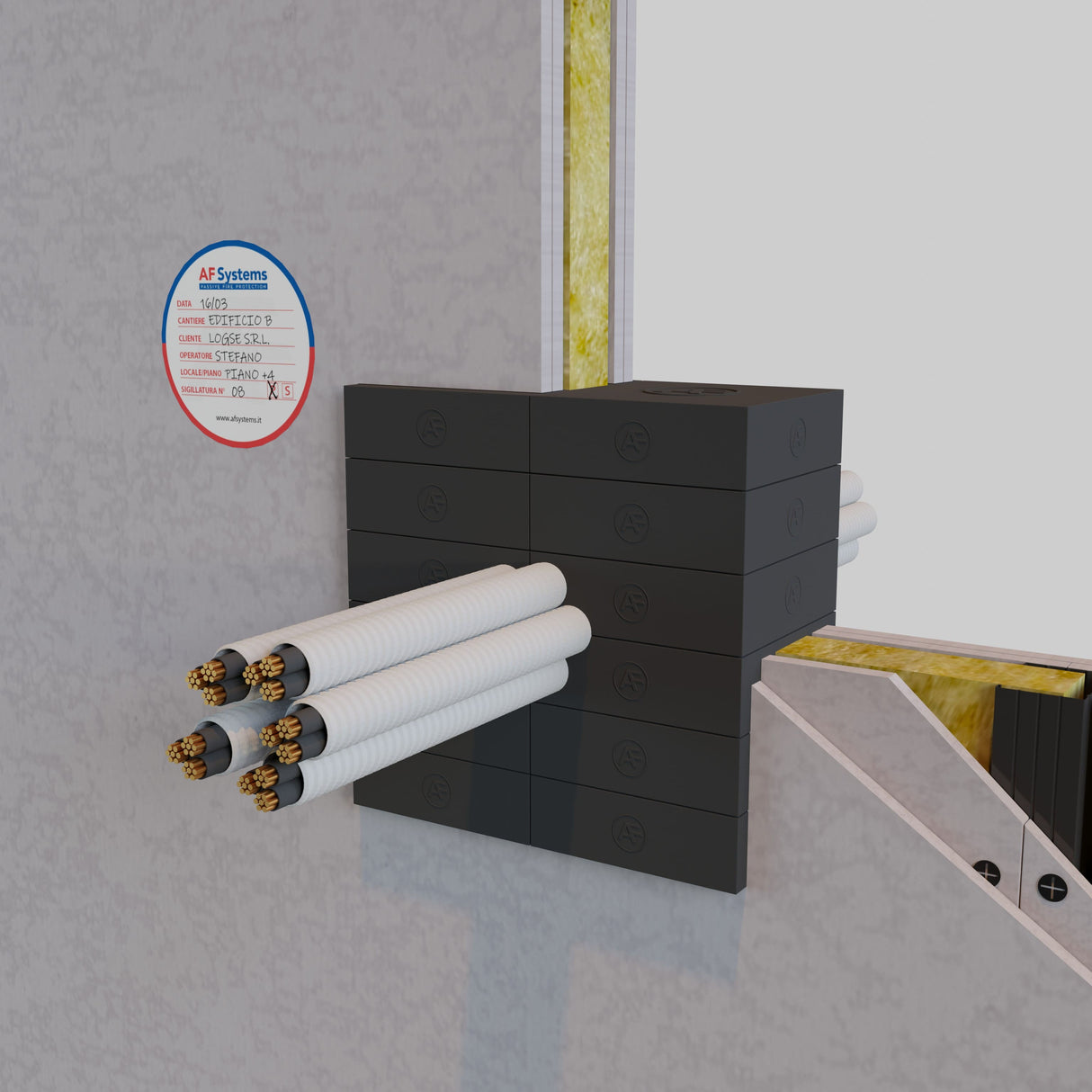 Mattoncini-antifuoco-AF-Systems-intorno-a-Fascio-di-Corrugati-su-Parete-Flessibile