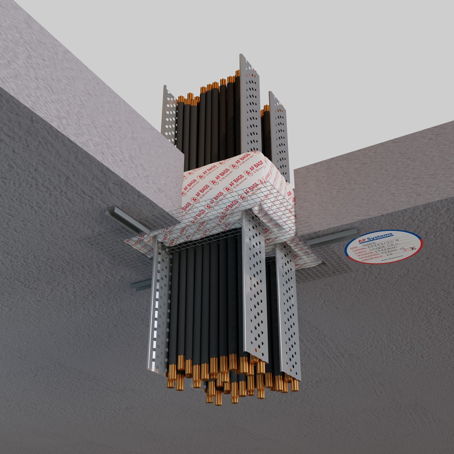 Sacchetto Antifuoco Af bag su Passerella ad Asola nel Solaio