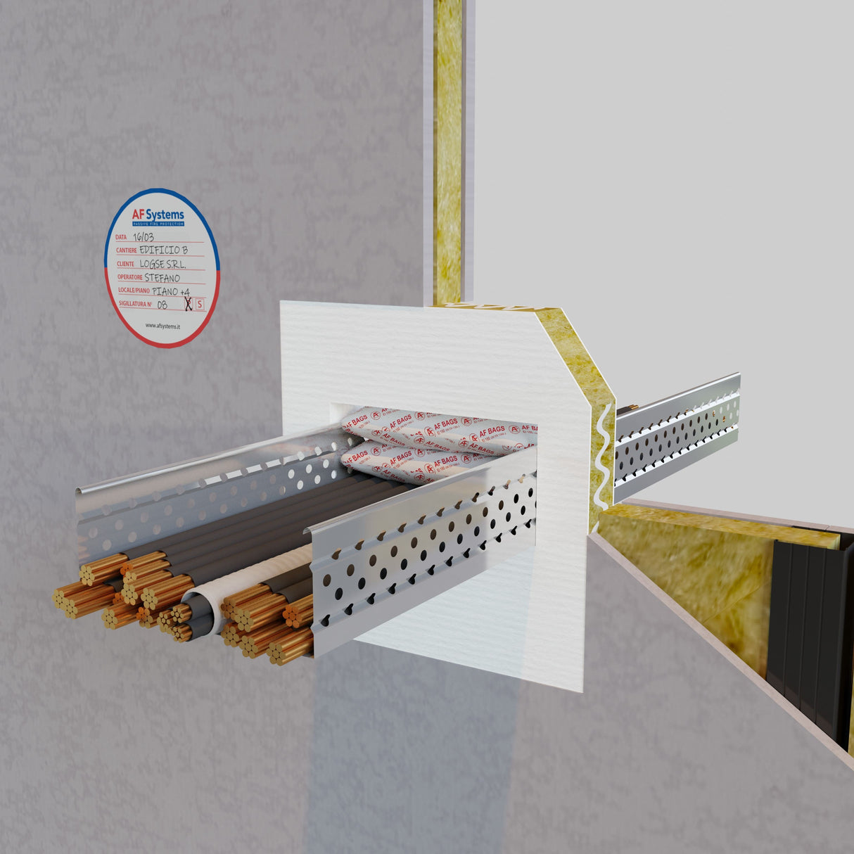 Sacchetto Antifuoco Afbags Passerella Asola con panel singolo su Parete Flessibile