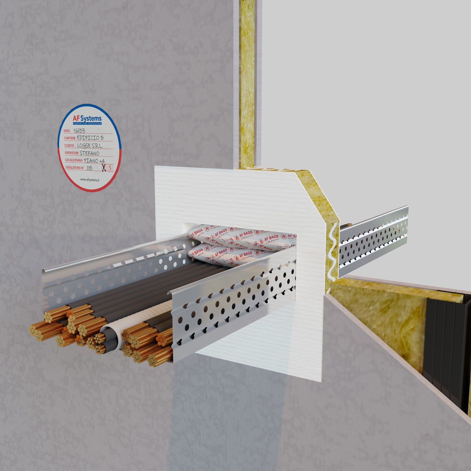 Sacchetto Antifuoco Afbags Passerella Asola con panel singolo su Parete Flessibile