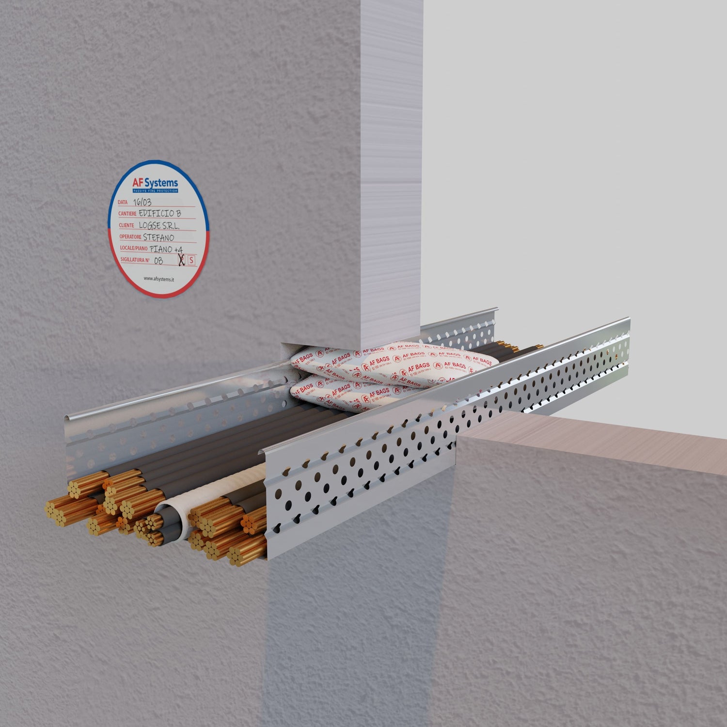 Sacchetto Antifuoco Afbags su Passerella a Parete Rigida