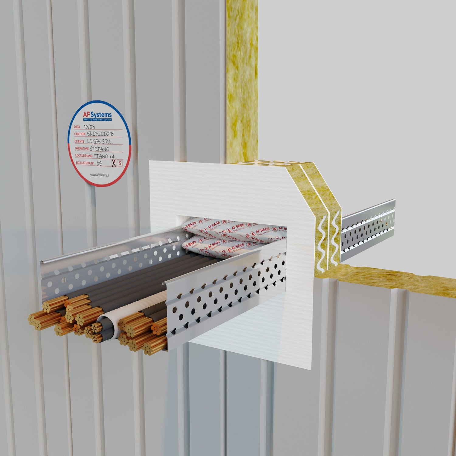 Sacchetto Antifuoco Afbags su Passerella ad Asola Sandwich con corrugato