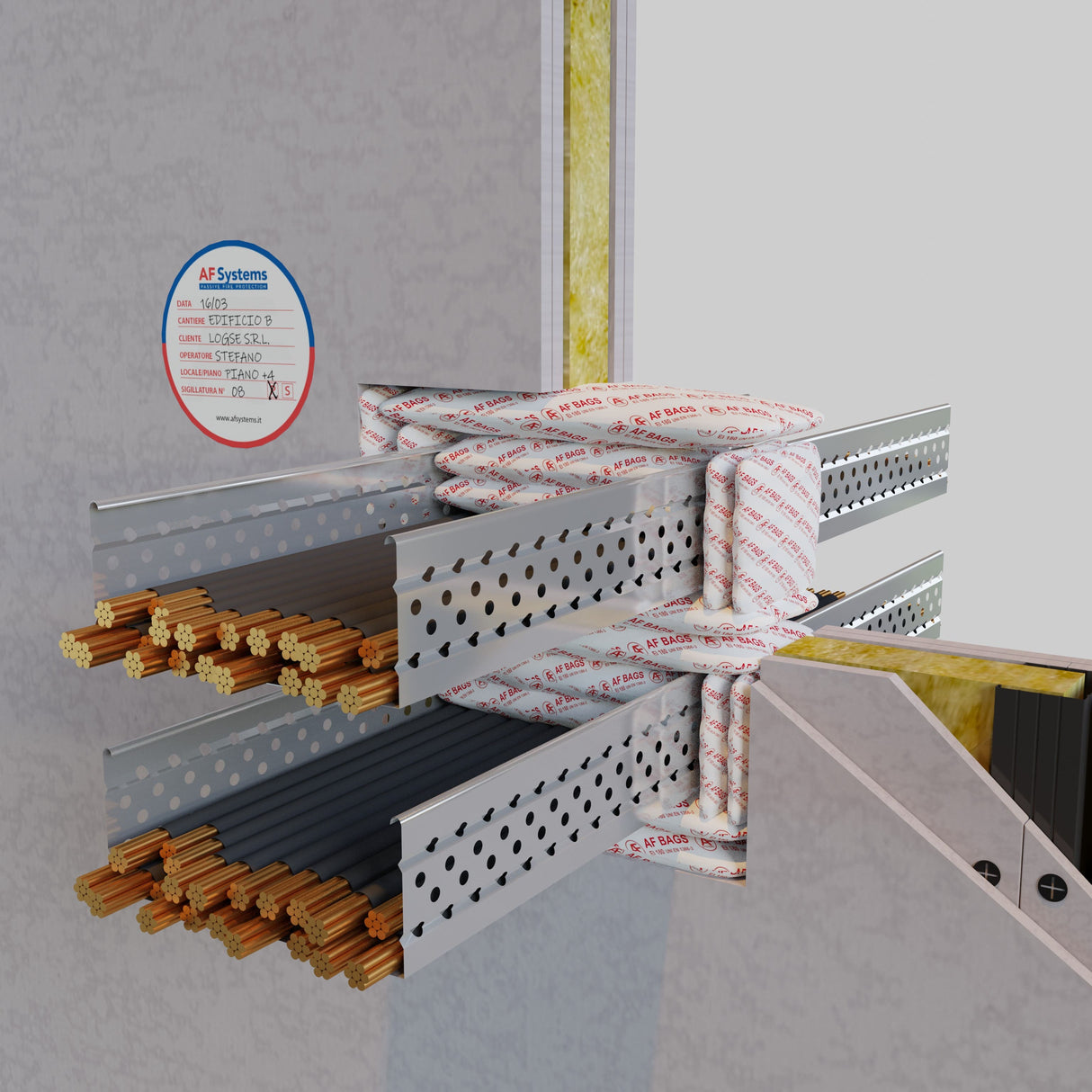 Sacchetto anticendio AfBags su Passerella Parete Flessibile