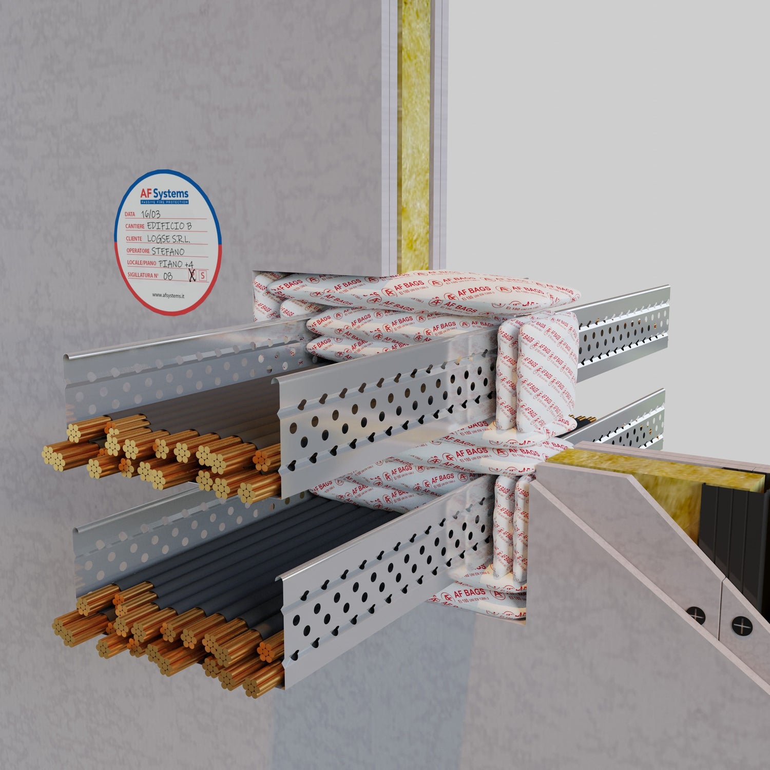 Sacchetto anticendio AfBags su Passerella Parete Flessibile