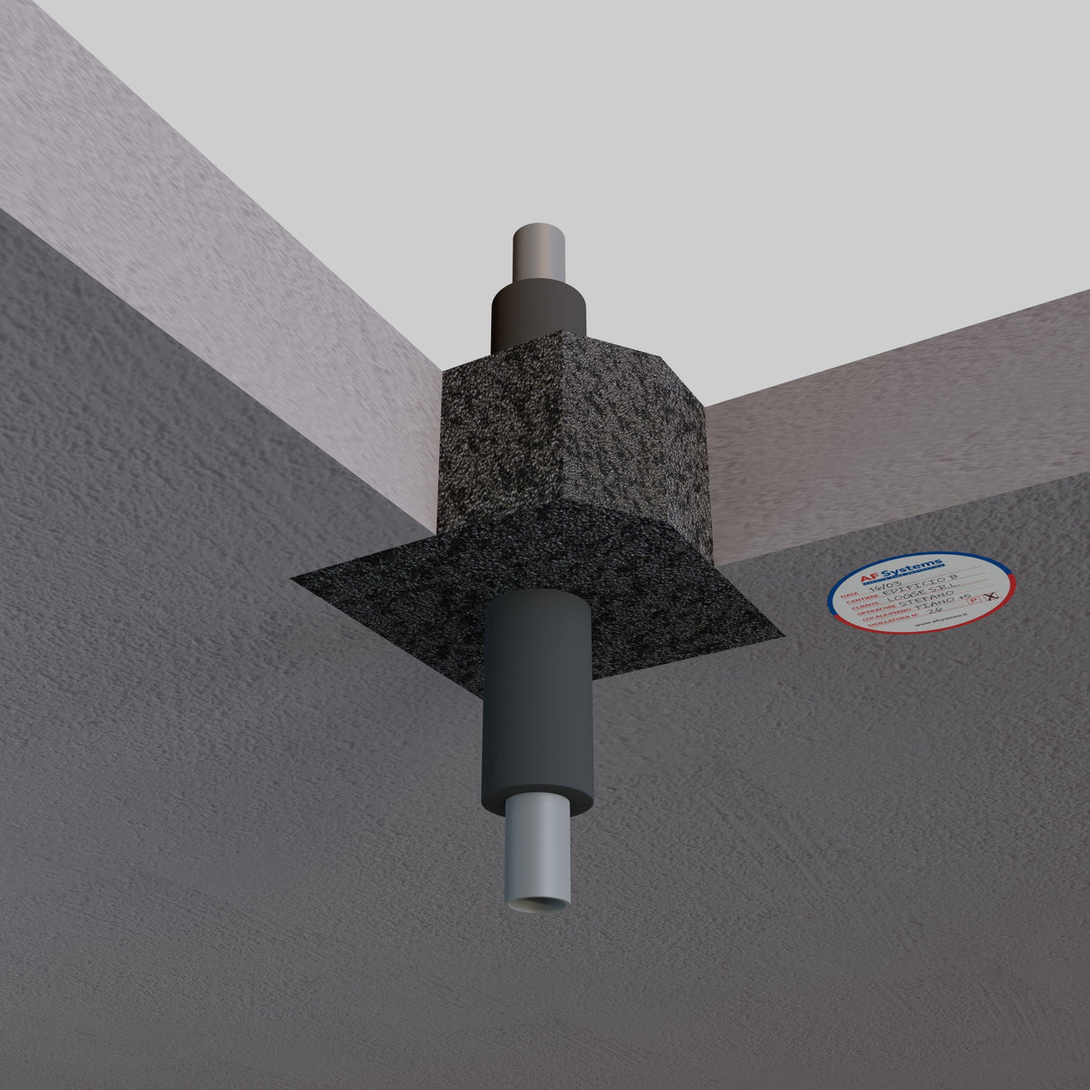 Schiuma Poliuretanica AF Graphit Foam su tubo Metallico Coibentato a Solaio