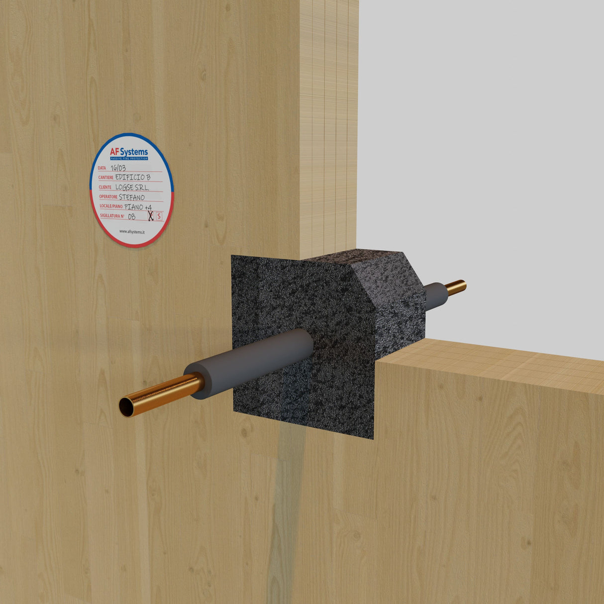 Schiuma Poliuretanica AF Graphit foam su Rame Coibentato a Parete Xlam