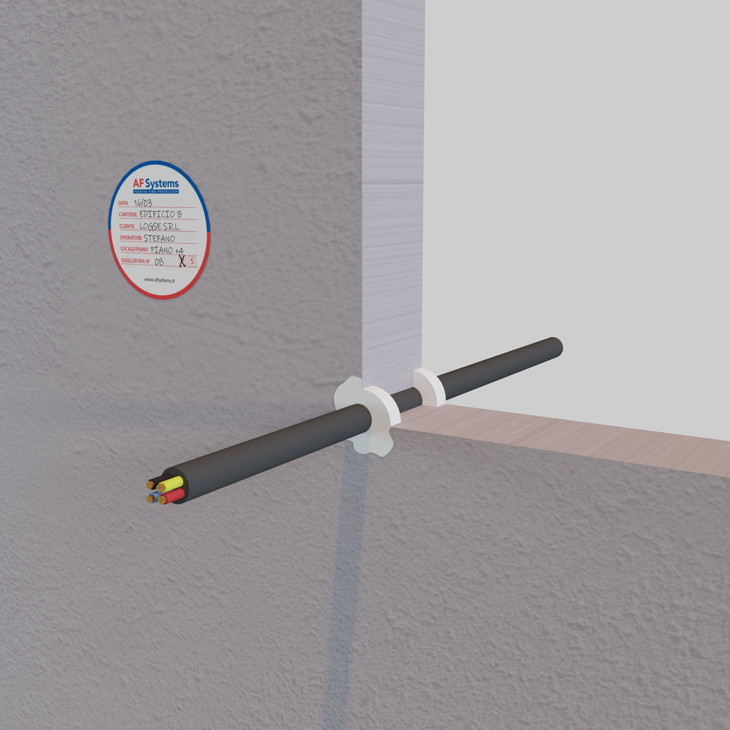 Sigillante Acrilico Antifuoco su Cavo Elettrico a Parete Rigida