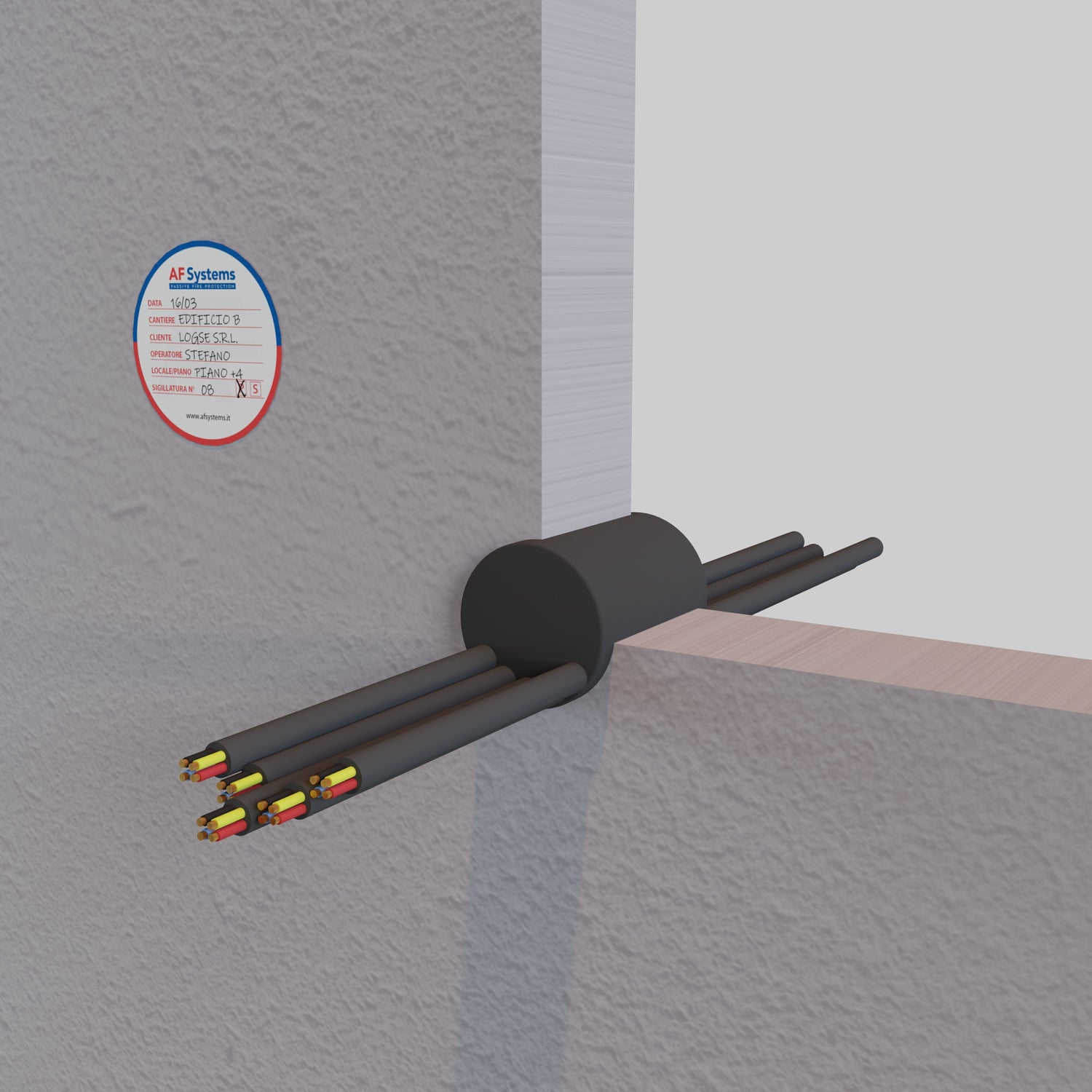 Tappo antifuoco AF Plug intorno a Cavi su Parete Rigida