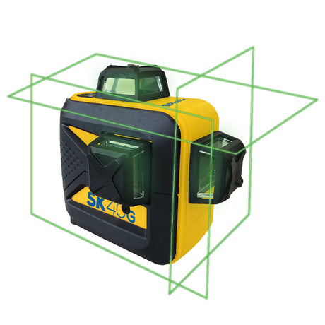 Tracciatore Laser giallo e nero con tre raggi verdi visibili