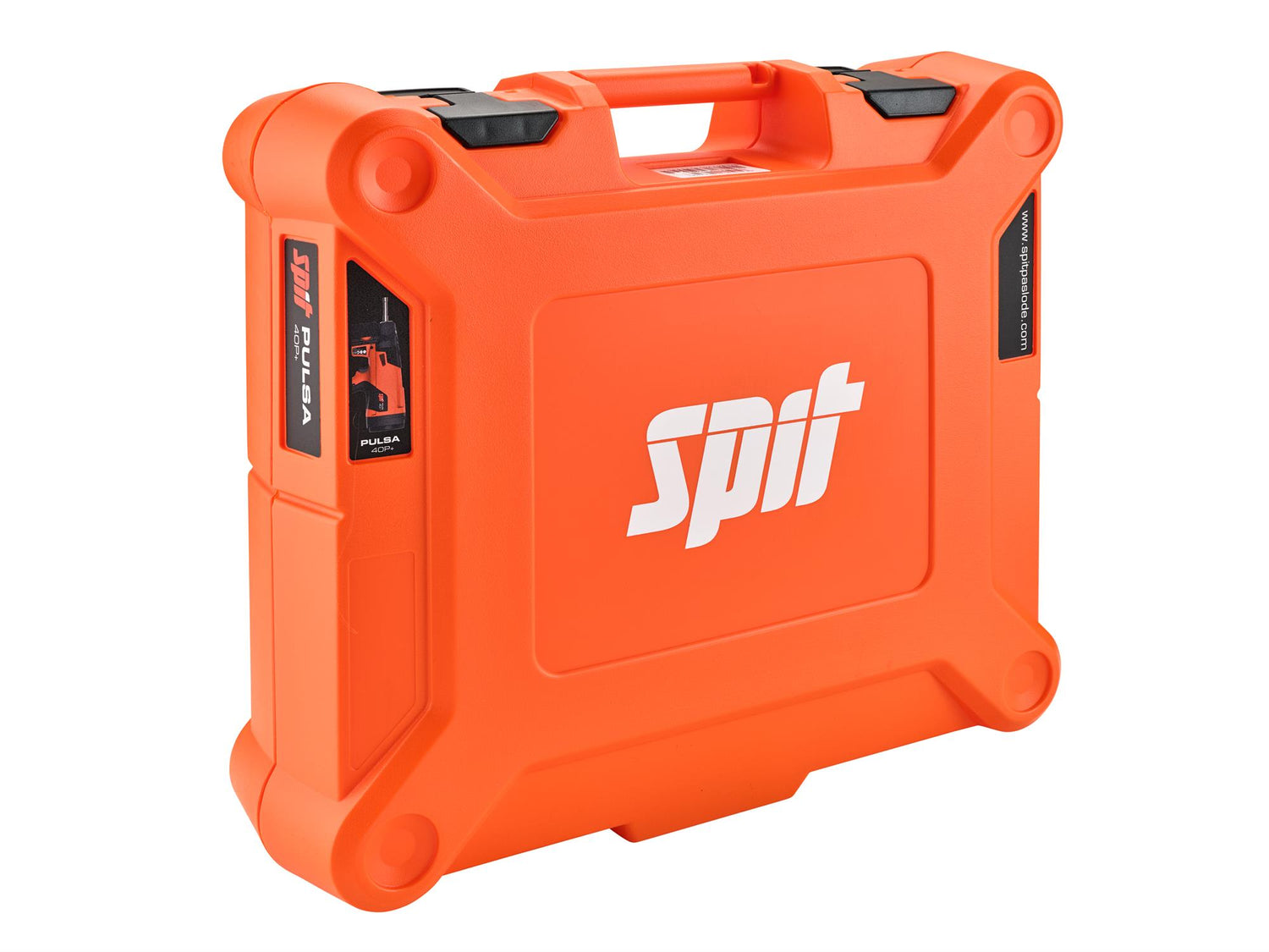 Valigetta sparachiodi chiusa, di plastica arancione, con logo Spit bianco