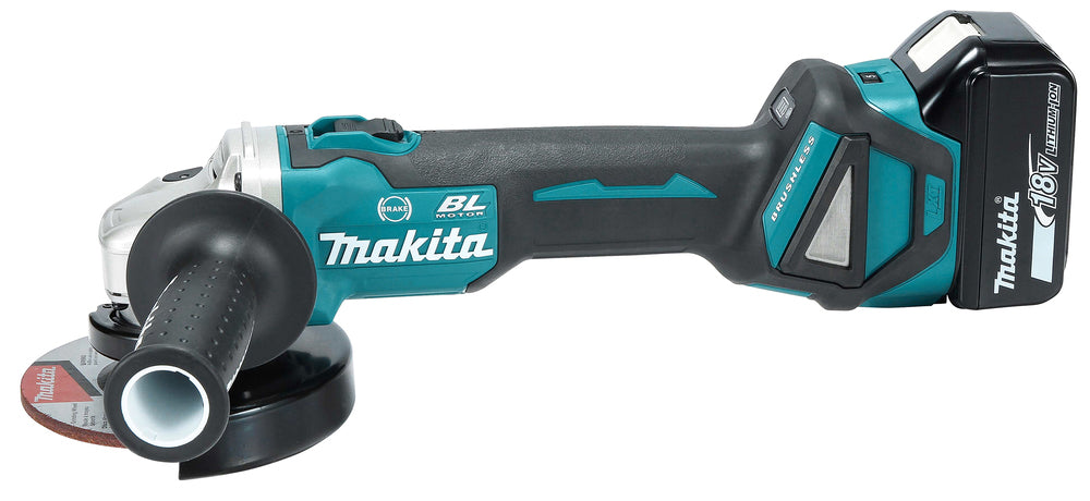 smerigliatrice nera e teal lato impugnatura logato Makita