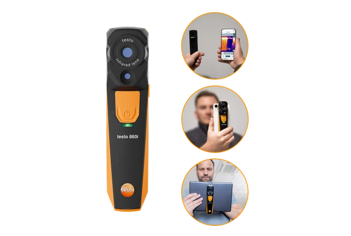 termocamera con i suoi tre utilizzi: insieme a smartphone, agganciata a smartphone e agganciata a tablet