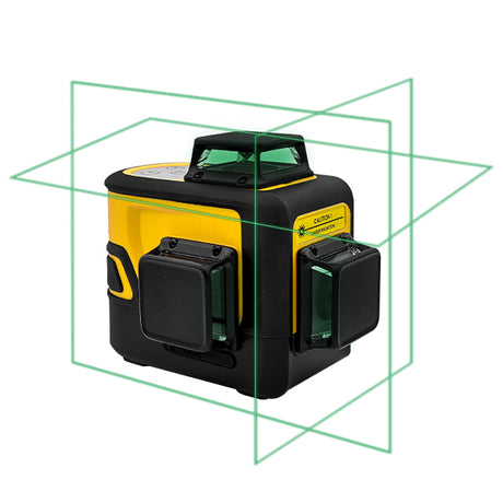 tracciatore laser in funzione con i tre raggi verdi accesi