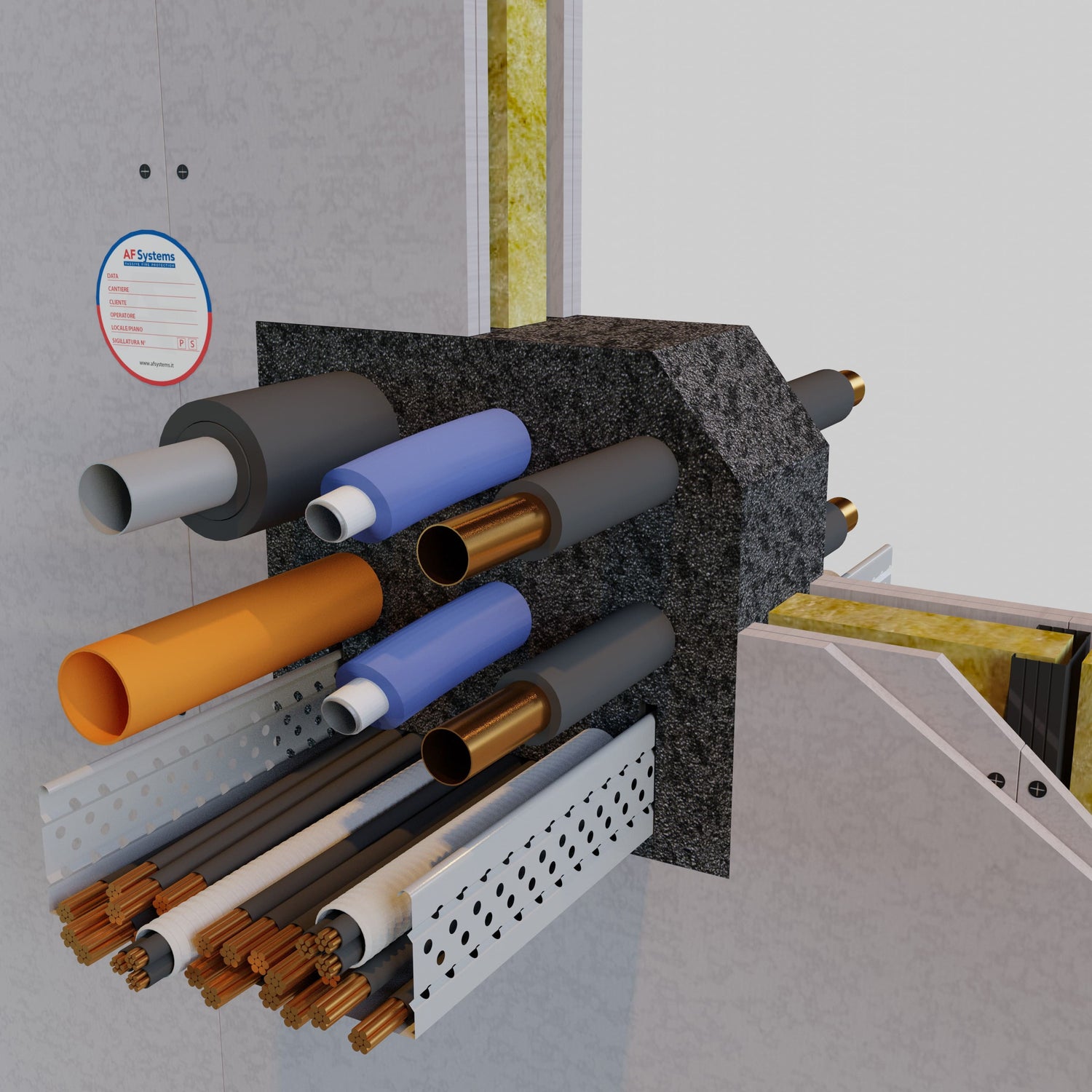 Schiuma Poliuretanica AF Graphit Foam su attraversamento Multiplo a Parete Flessbil