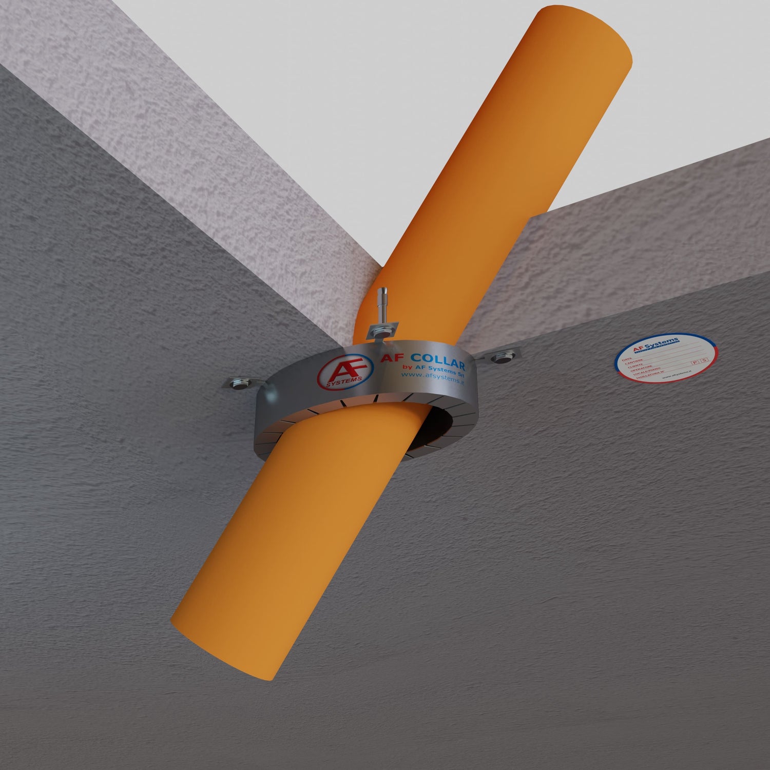 Collare Antincendio Af collar su tubo PVC Inclinato a Solaio