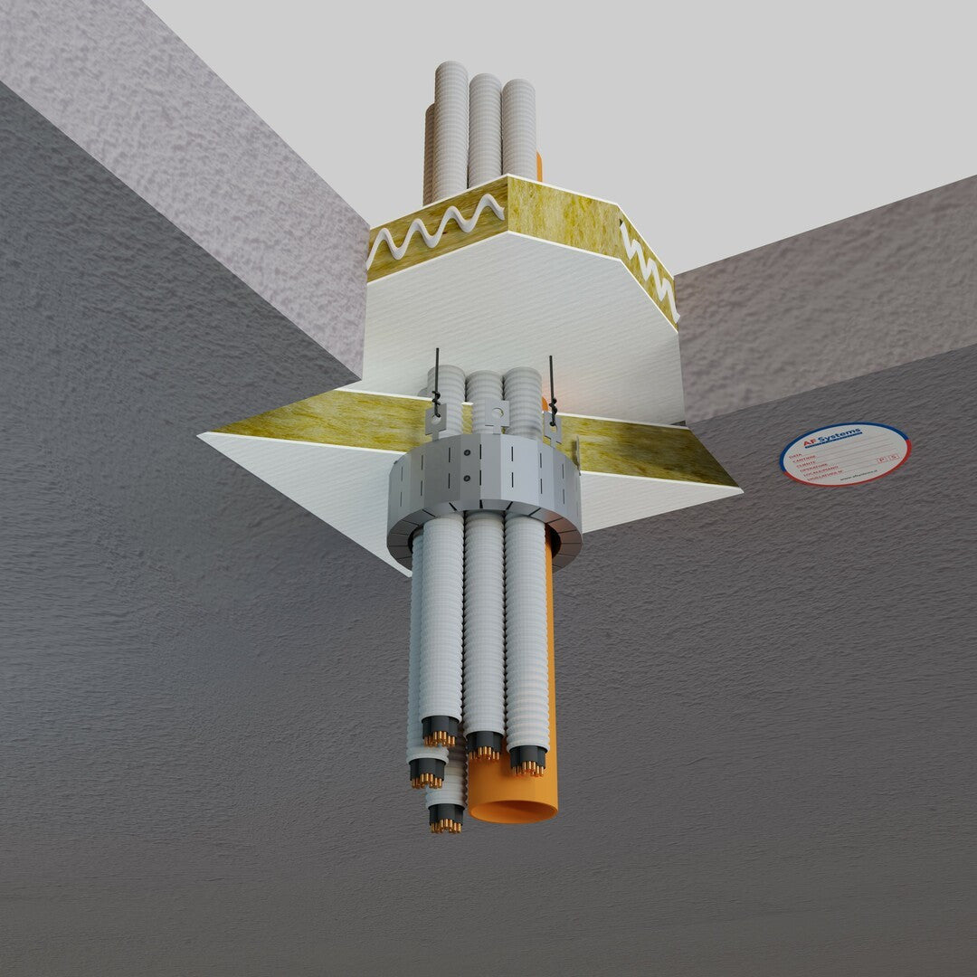 Collare Antifuoco in Rotolo AF Multicollar intorno a Fascio di Corrugati in PVC a Solaio