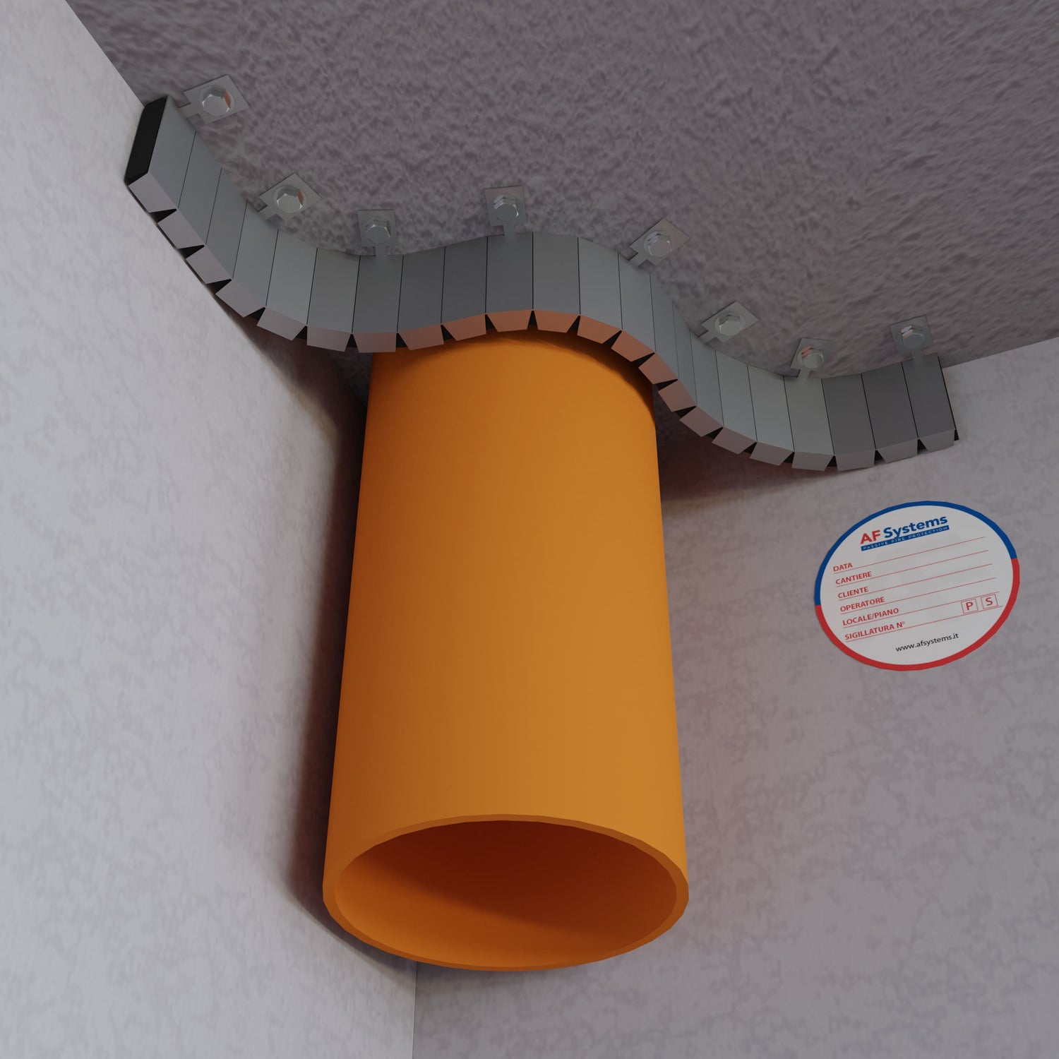 Collare Antifuoco in Rotolo AF Multicollar intorno a tubo in PVC in angolo Solaio