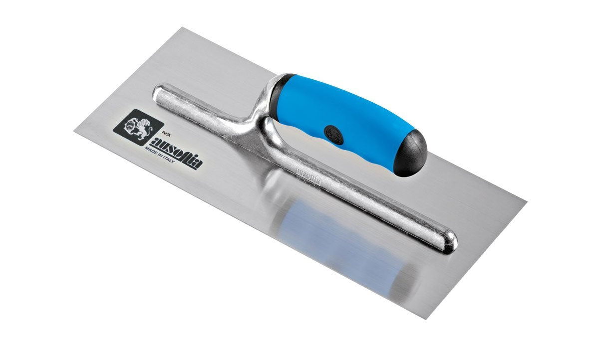 Frattone in acciaio forma rettangolare dai bordi dritti con impugnatura materiale plastico azzurra