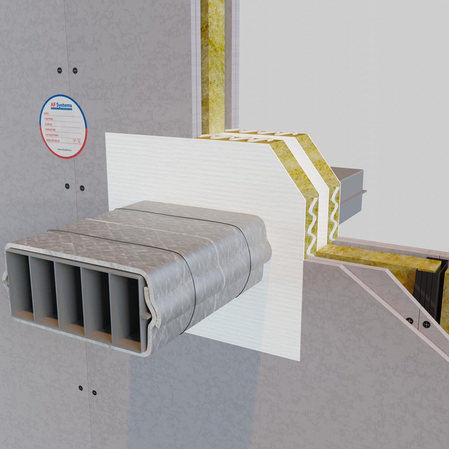 Materassino Antifuoco AF Pipeguard intorno a Blindosbarra su parete ad Asola Flessibile