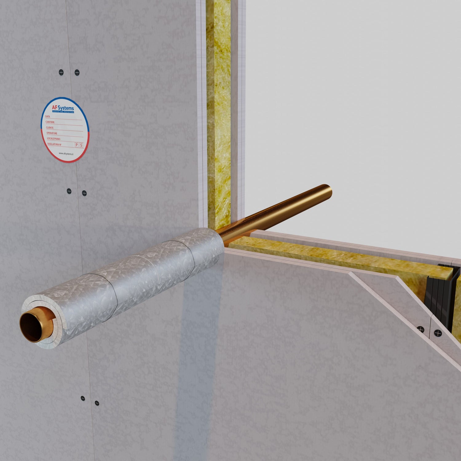 Materassino Antifuoco AF Pipeguard su tubo in Rame Nudo a Parete Flessibile