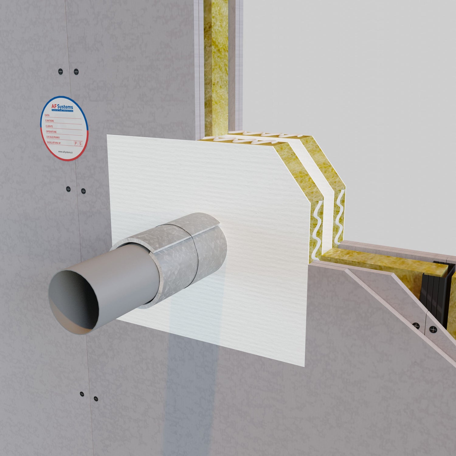 Materassino Antifuoco AF Pipeguard intorno a Tubo in Alluminio Nudo su Parete ad asola Flessibile