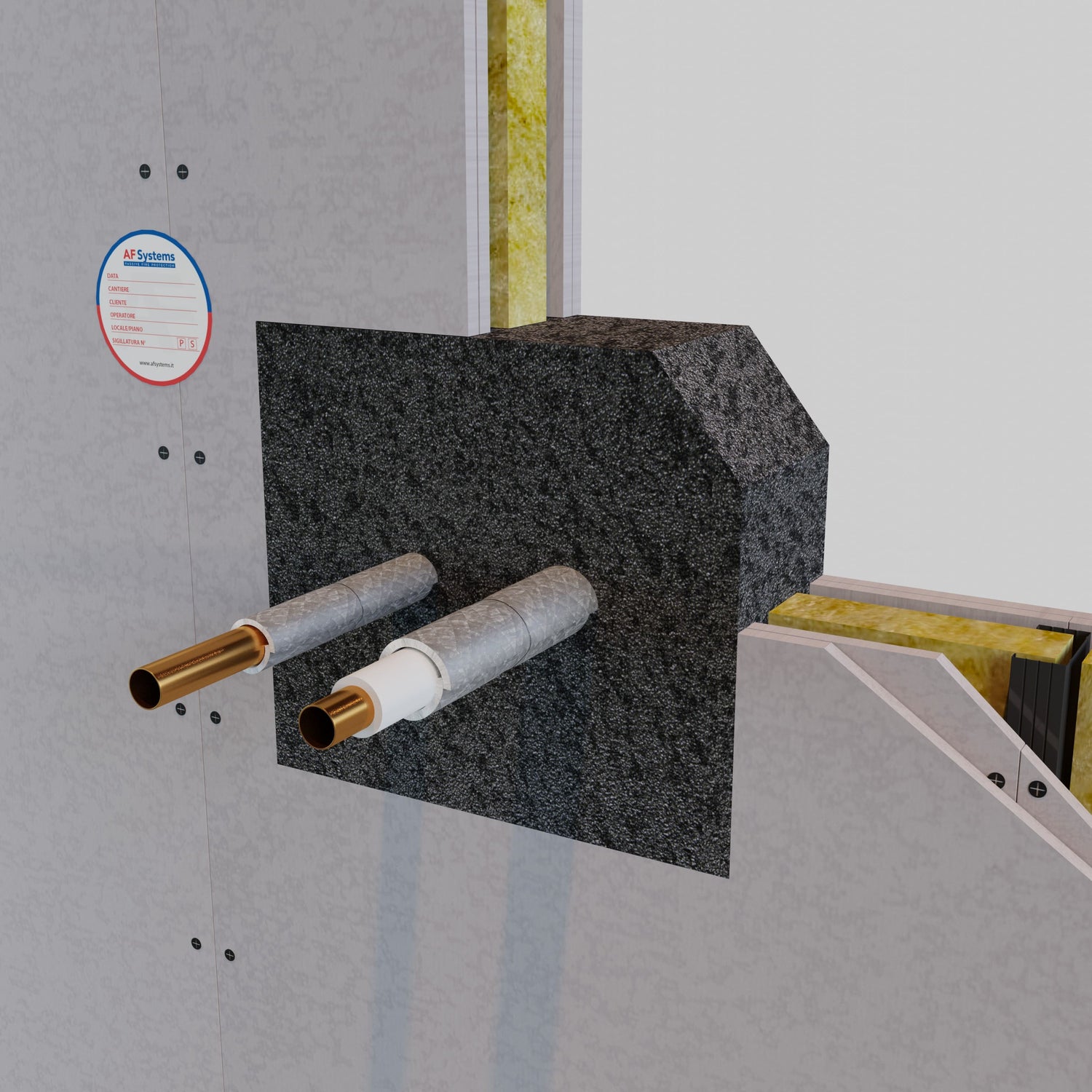 Materassino Antifuoco su tubo in Rame Coibentato e Nudo con Graphit e Asola a Parete Flessibile