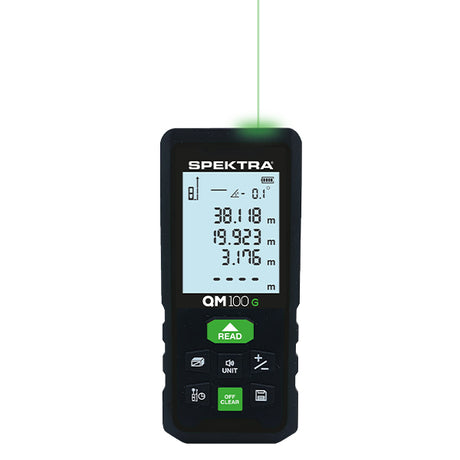 Telecomando nero con display grande e illuminato e tasti sottostanti con raggio laser verde