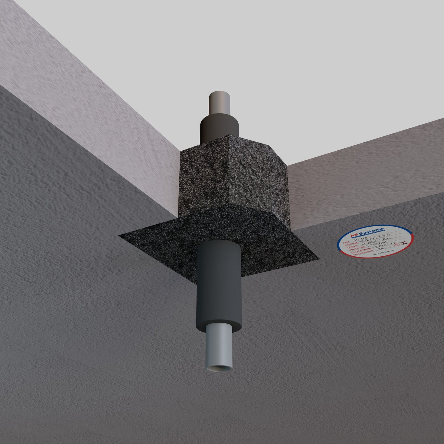 Schiuma Poliuretanica AF Graphit Foam su tubo Metallico Coibentato a Solaio