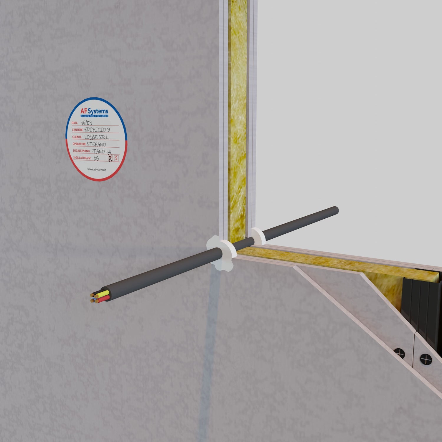 Sigillante Acrilico Antifuoco AF Seal W su Cavo Elettrico Parete Flessibile