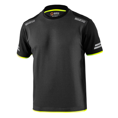 t-shirt tecnica nera e gialla fronte