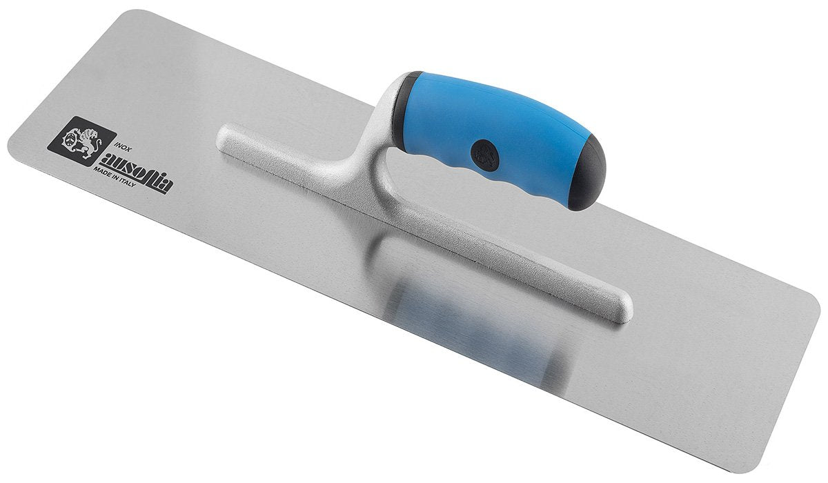 Frattone grande in acciaio forma rettangolare dai bordi stondati con impugnatura materiale plastico azzurra