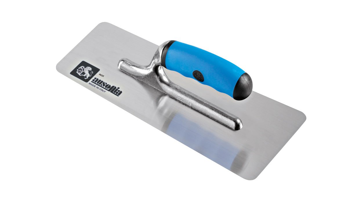 Frattone in acciaio forma trapezoidale dai bordi stondati con impugnatura in materiale plastico azzurra